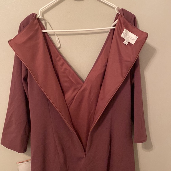 Oleg Cassini Knee Length Crepe Dress with Cascade in Color Chianti [Size: 14] - Picture 5 of 16